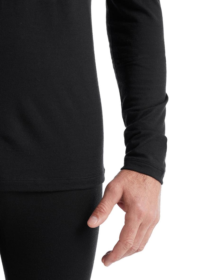 Black Men's Icebreaker Merino 200 Oasis Long Sleeve Half Zip Thermal Top Base Layers | USA 1361UZGT